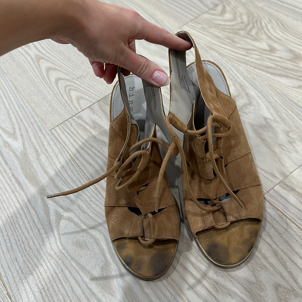 Camel colored lace up suede/leather booties